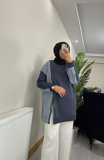 Tesettür denim detaylı sweat