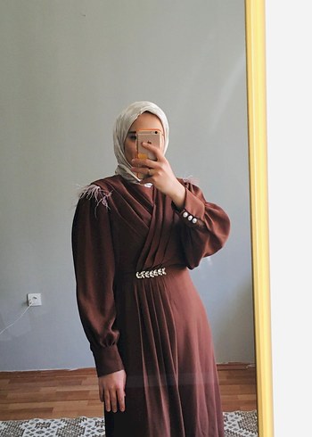 Uzun Kollu Kahverengi Salaş Elbise