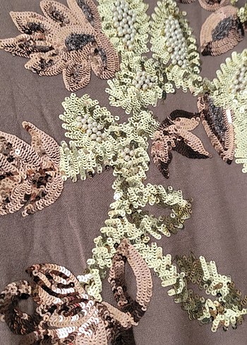 Zara Nakışlı, kısa kollu, kahverengi buluz
