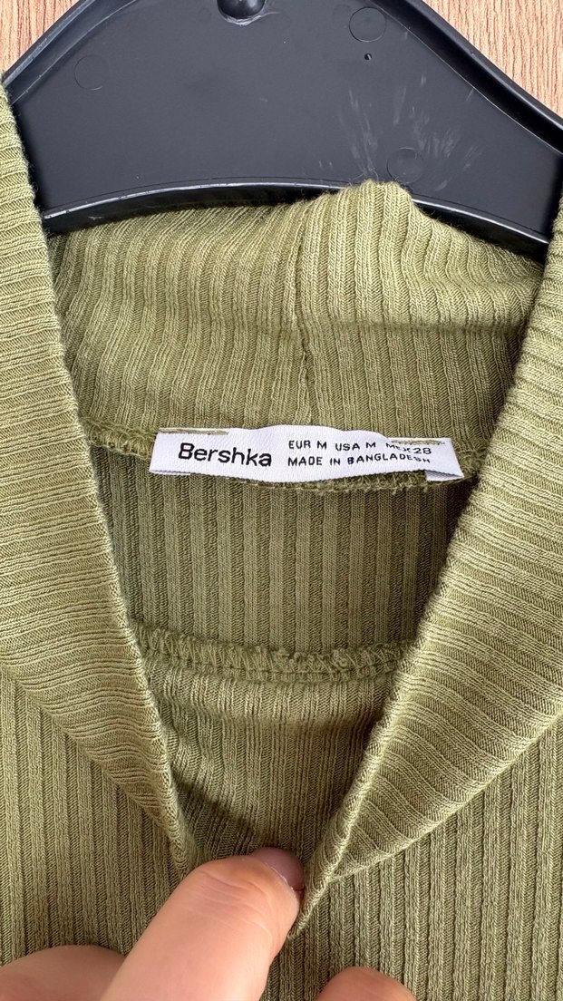 Drapeli Yüksek Yaka Uzun Kollu Haki Elbise - Görsel 4