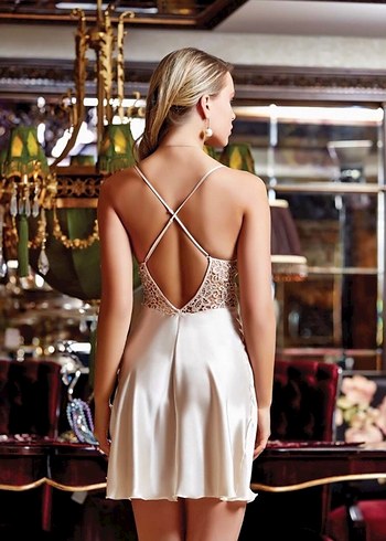 İşlemeli Saten Gecelik - Görsel 2