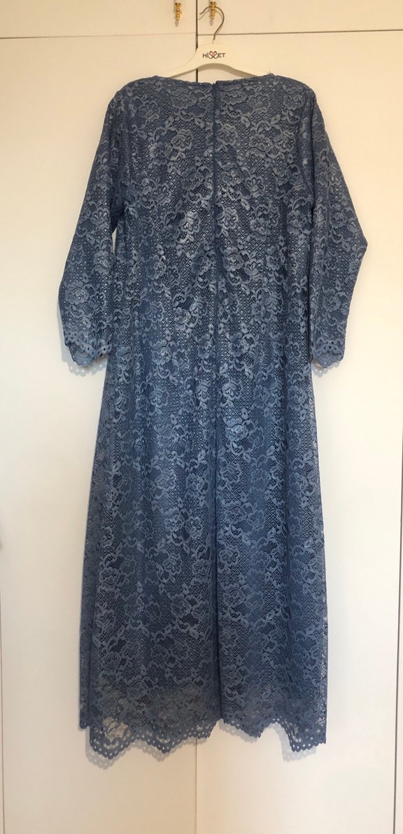 Dantel Detaylı Uzun Lacivert Bohem Elbise - Görsel 2