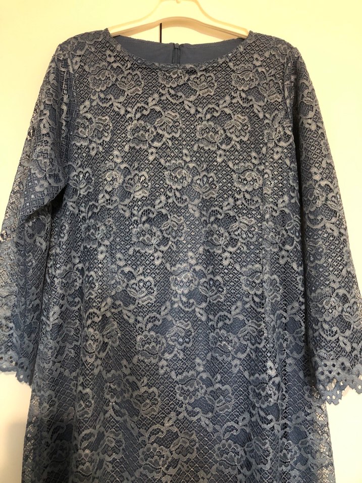 Dantel Detaylı Uzun Lacivert Bohem Elbise - Görsel 3