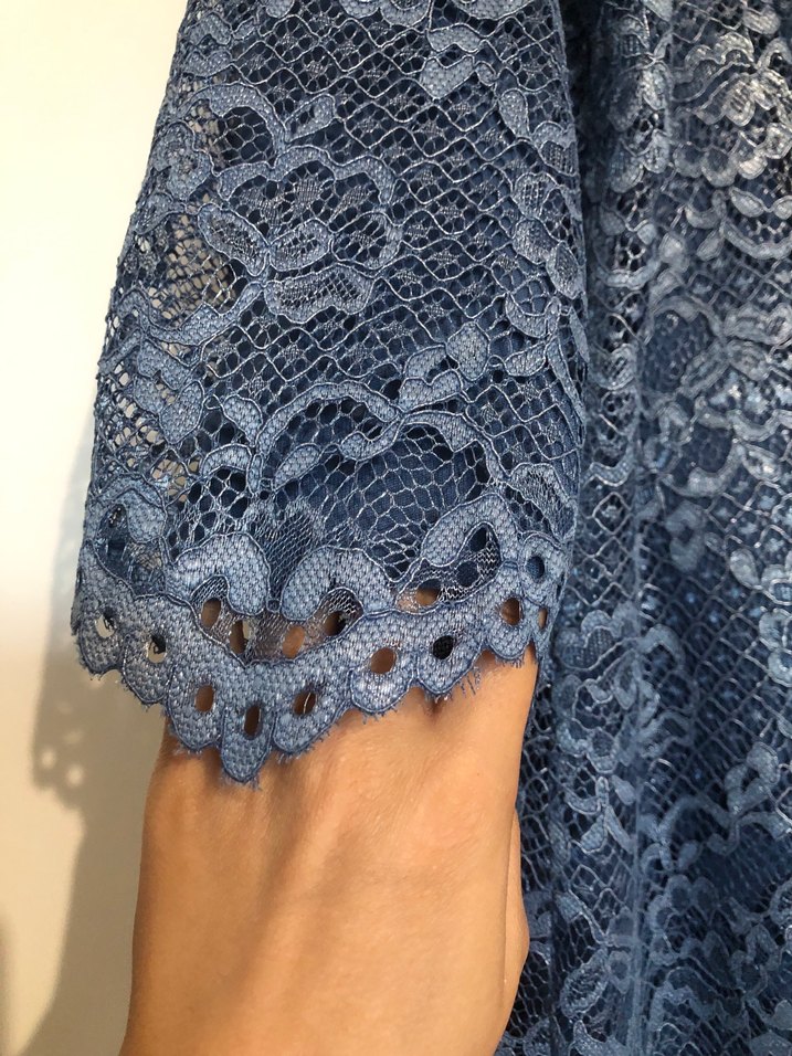 Dantel Detaylı Uzun Lacivert Bohem Elbise - Görsel 4