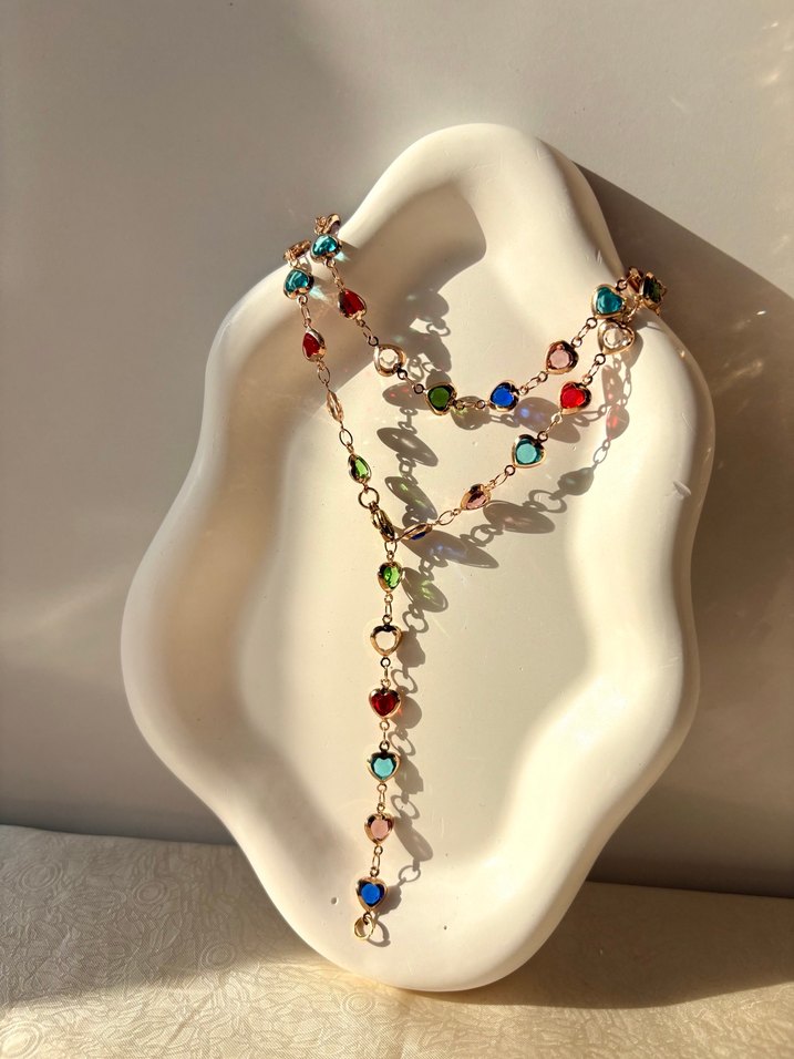 Renkli Kalpli Boncuklu Uzun Y Kolye - Görsel 2