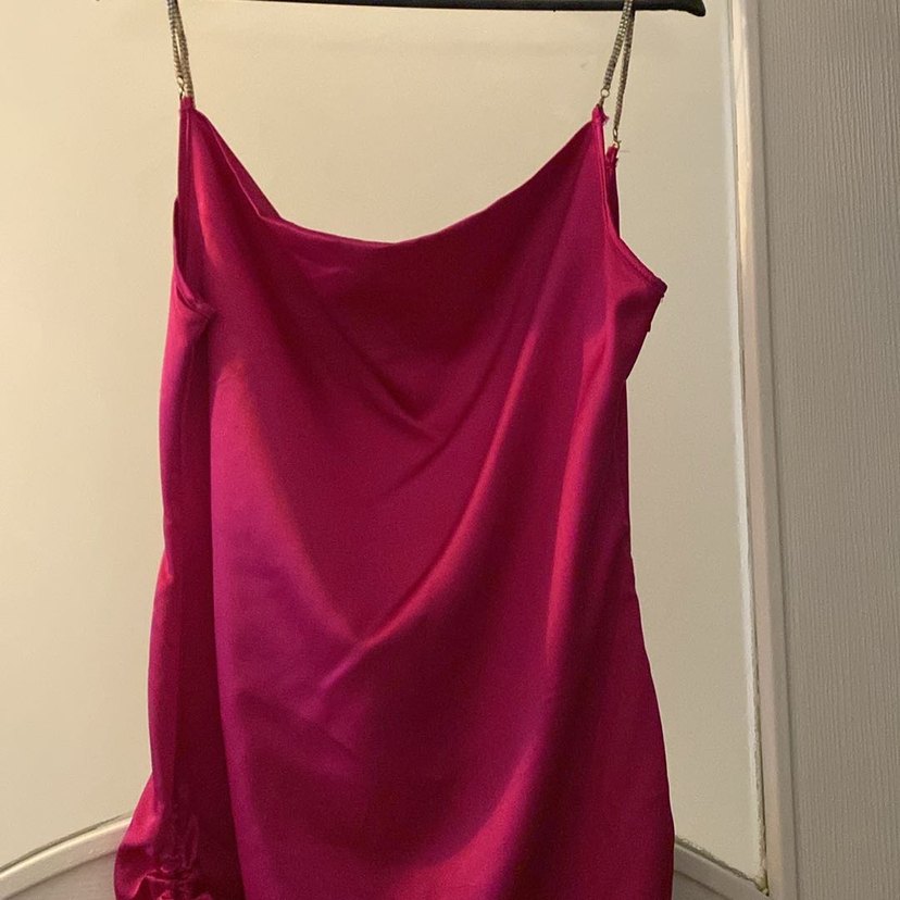 Fuşya Saten Drapeli Mini Elbise — görsel 5/6