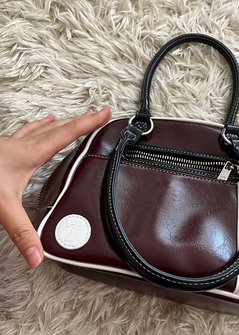  Beden bordo Renk Bordo Deri Retro Desenli Fermuarlı Kadın Çantası