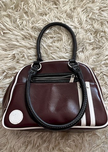 Bordo Deri Retro Desenli Fermuarlı Kadın Çantası