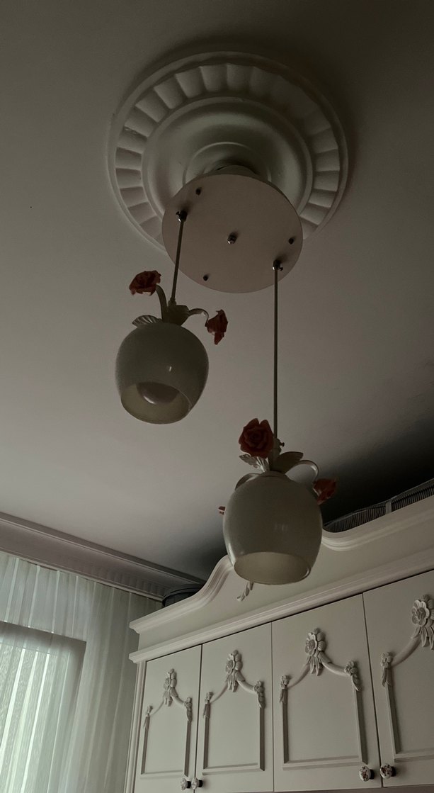 Çiçek Detaylı Beyaz İkili Avize - Görsel 2