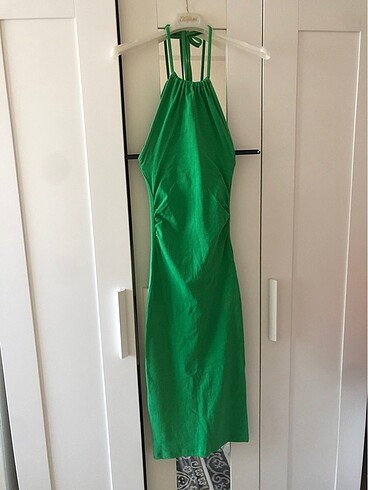 s Beden yeşil Renk Boyundan bağlamalı yeşil elbise