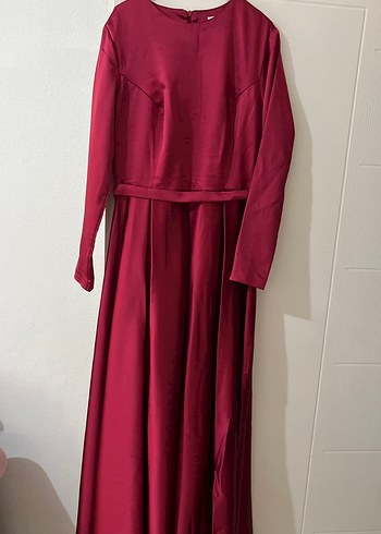 On Fashion Bordo Uzun Kollu Drapeli abiye Kadın Elbise