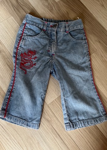 Nakışlı Gri Kız Denim Pantolon