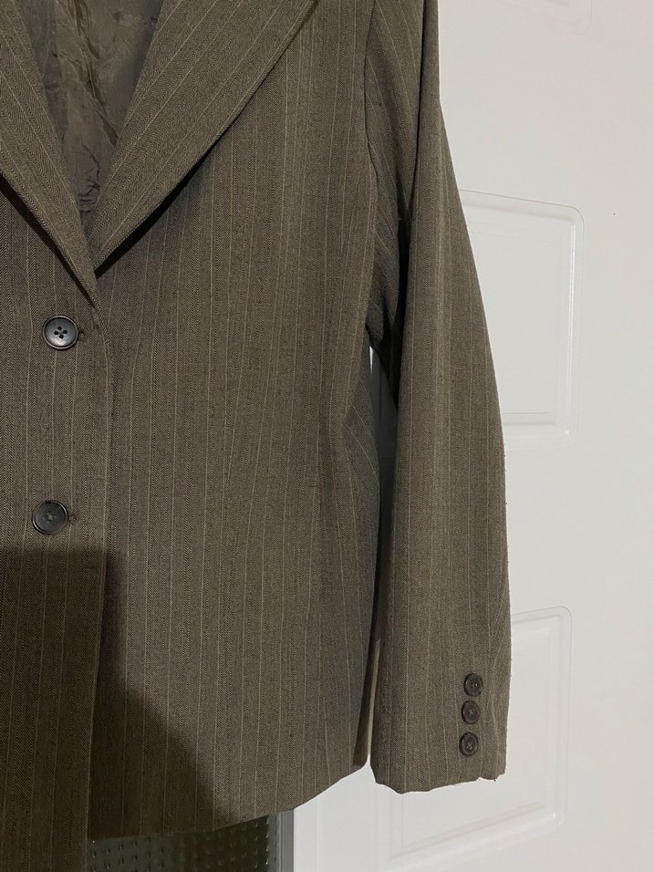 Düğmeli Kahverengi Midi Kadın Blazer - Görsel 3