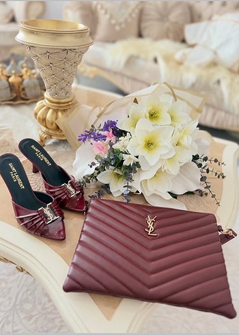 Bordo Deri Stiletto Topuklu Kadın Ayakkabı ve çanta kombin - Görsel 2