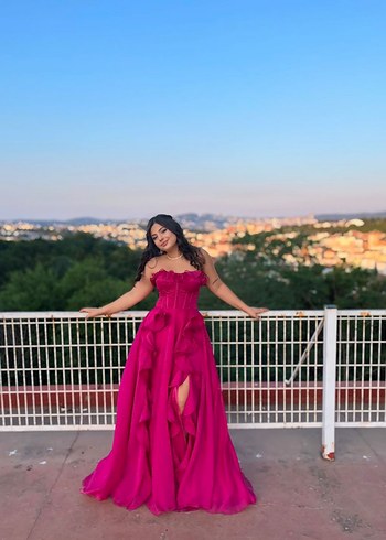 Alfabeta Pembe Straplez Uzun Kadin Abiye