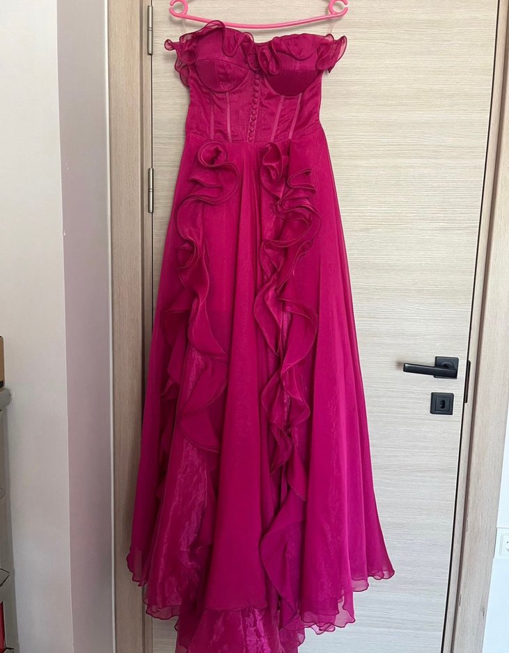 ALFABETA Pembe Straplez Uzun Kadın Abiye — görsel 4/10