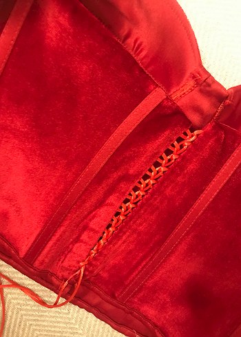 Kırmızı Kadife Straplez Bustiyer - Görsel 3