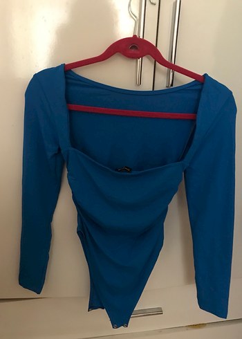 Uzun Kollu Drapeli Mavi Kadın Bluz - Görsel 2