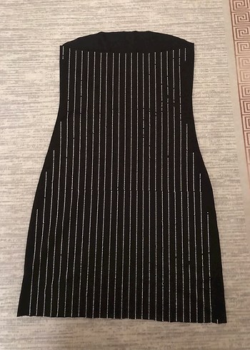 Çizgili Straplez Midi Elbise - Görsel 2