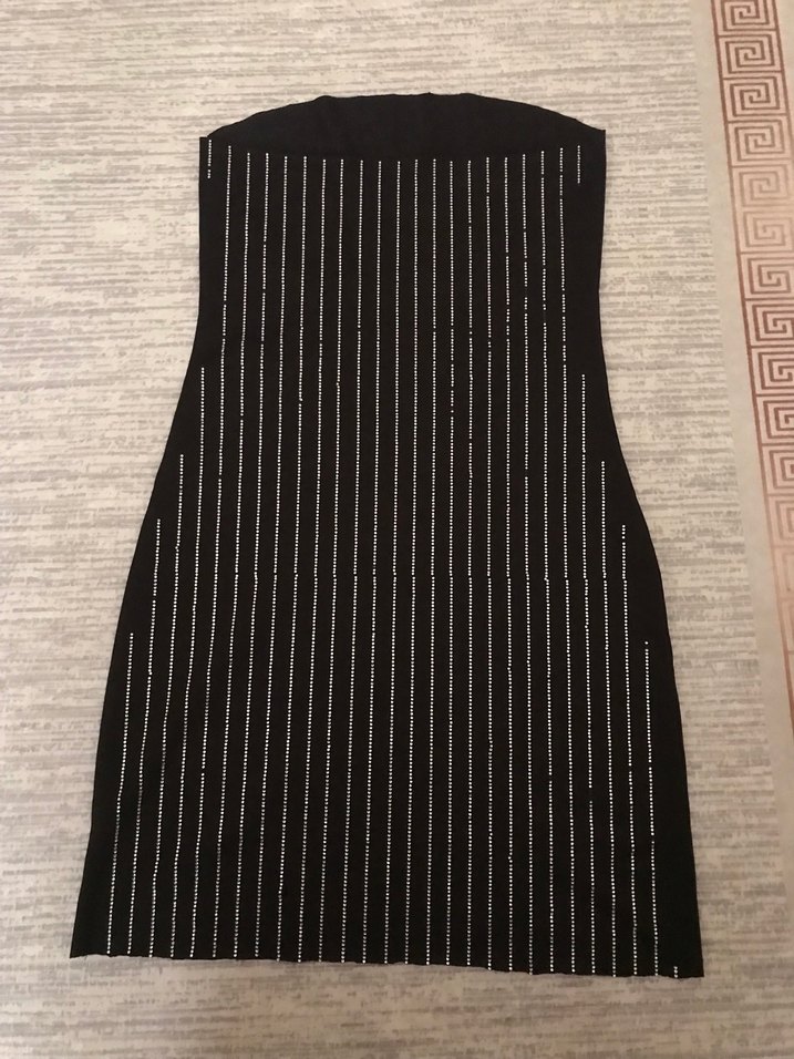 Çizgili Straplez Midi Elbise - Görsel 2