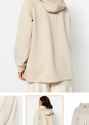 Bej Kapüşonlu Oversize Sweatshirt - Görsel 6