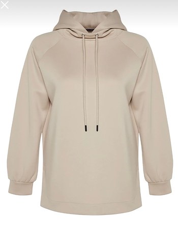 Bej Kapüşonlu Oversize Sweatshirt - Görsel 2