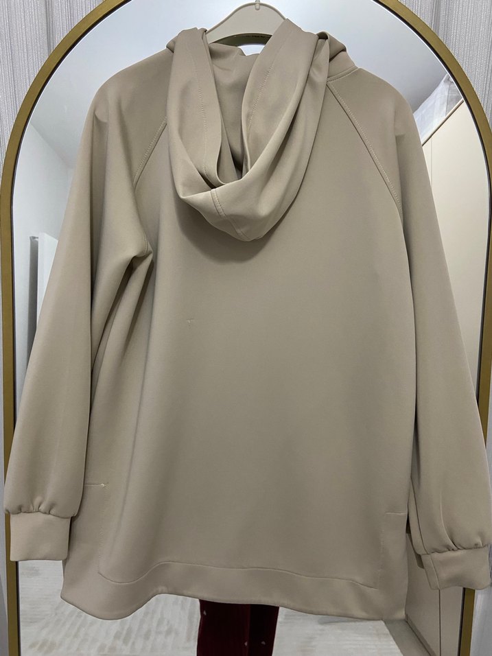 Bej Kapüşonlu Oversize Sweatshirt - Görsel 5