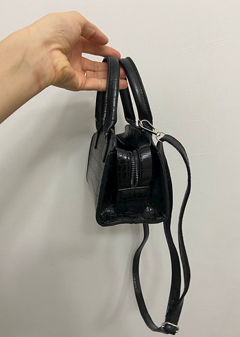Siyah Deri Yılan Desenli Kadın Çanta - Görsel 2