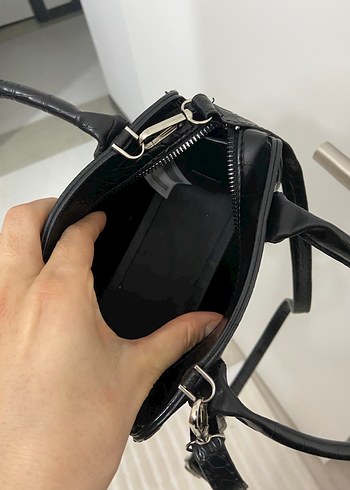 Siyah Deri Yılan Desenli Kadın Çanta - Görsel 4