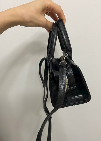 Siyah Deri Yılan Desenli Kadın Çanta - Görsel 3