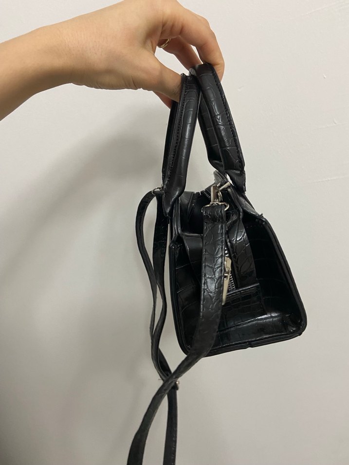 Siyah Deri Yılan Desenli Kadın Çanta - Görsel 3