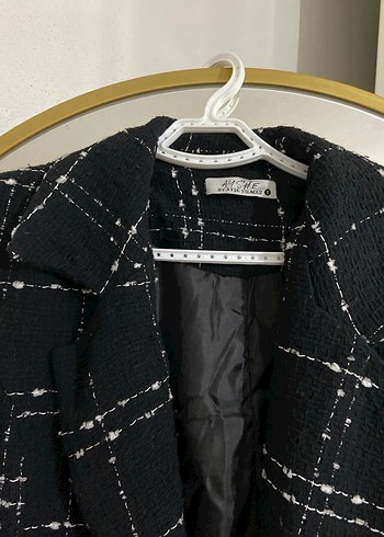 Kemerli Siyah Ekose Kadın Uzun Kaban - Görsel 4