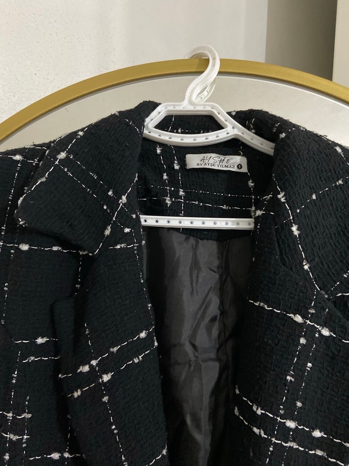Kemerli Siyah Ekose Kadın Uzun Kaban - Görsel 4