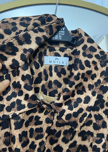 Leopar Desenli Kadın Süet Midi Kaban - Görsel 6