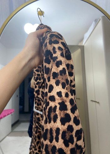 Leopar Desenli Kadın Süet Midi Kaban - Görsel 10