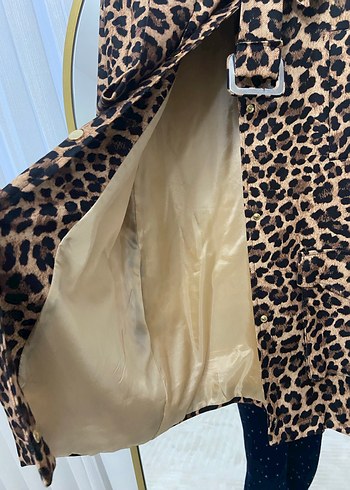 Leopar Desenli Kadın Süet Midi Kaban - Görsel 7