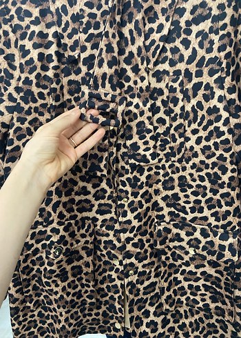 Leopar Desenli Kadın Süet Midi Kaban - Görsel 4