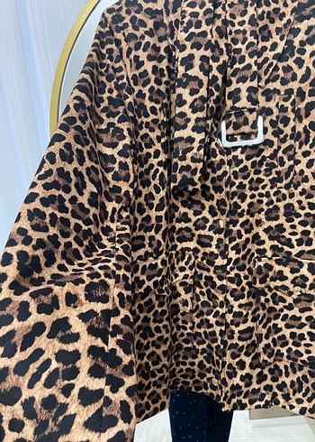 Leopar Desenli Kadın Süet Midi Kaban - Görsel 8