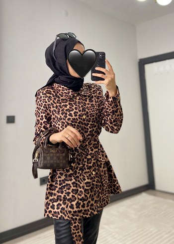 Leopar Desenli Kadın Süet Midi Kaban - Görsel 2