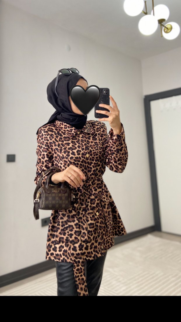 Leopar Desenli Kadın Süet Midi Kaban - Görsel 2