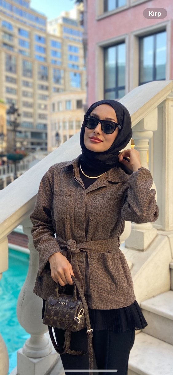 Kahverengi Kemerli kadın ceket - Görsel 3