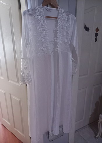 Uzun Beyaz Nakışlı Bohem Kadın Sabahlık 800tl - Görsel 6
