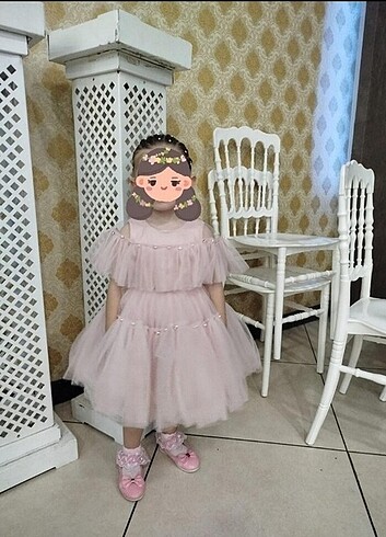 Pembe tül kız çocuk elbise