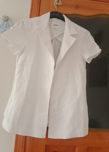Kadın Beyaz Keten Kısa Kollu blazer