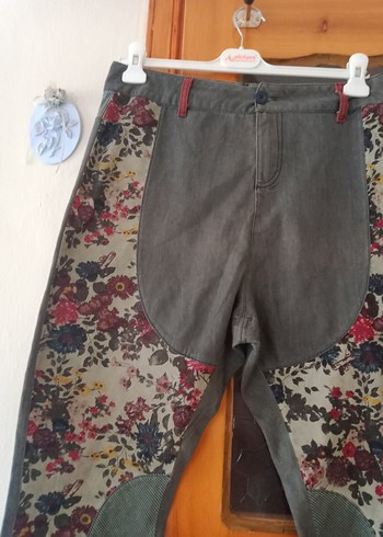 Diğer Düğmeli Gri Bohem Kadın Pantolon