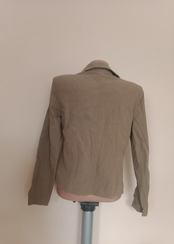 m Beden haki Renk Keten Mini Kadın Blazer Ceket