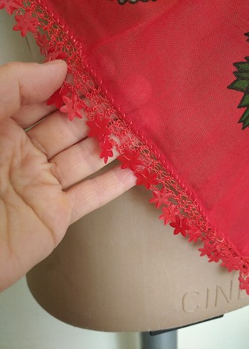 Beden Dantel Detaylı Kırmızı Bohem Kadın tülbent
