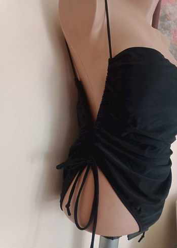Siyah Drapeli İnce Askılı Mini Mayo - Görsel 3