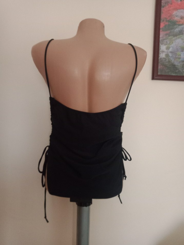 Siyah Drapeli İnce Askılı Mini Mayo - Görsel 4