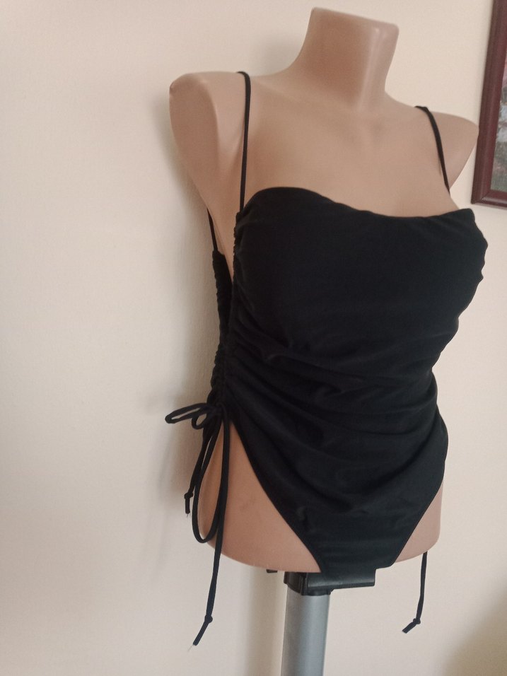 Siyah Drapeli İnce Askılı Mini Mayo - Görsel 2